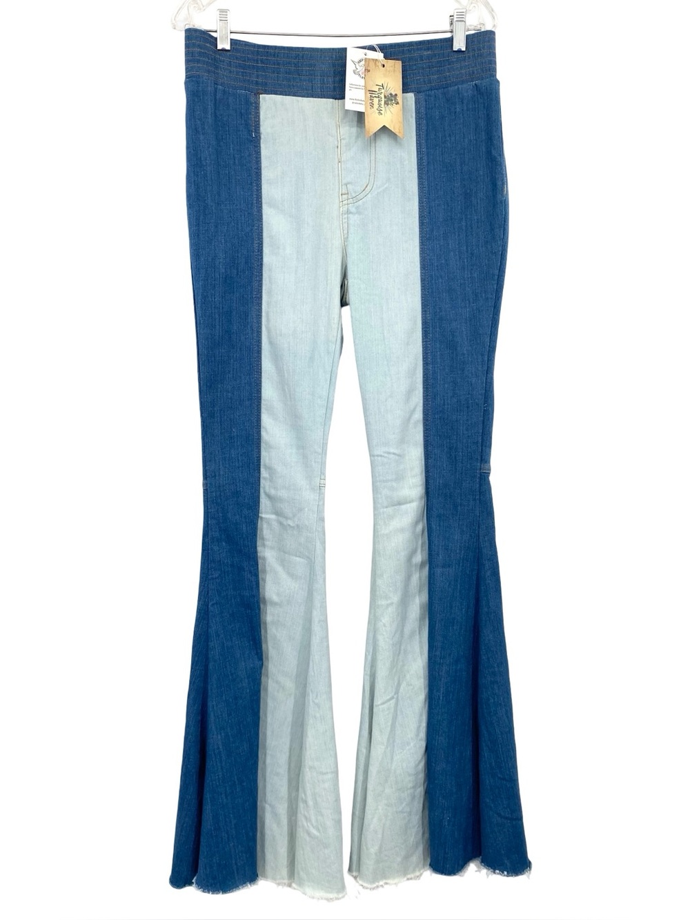 Turquoise Haven Two Tone Patchwork Flare Jeans New Medium Size 12-14